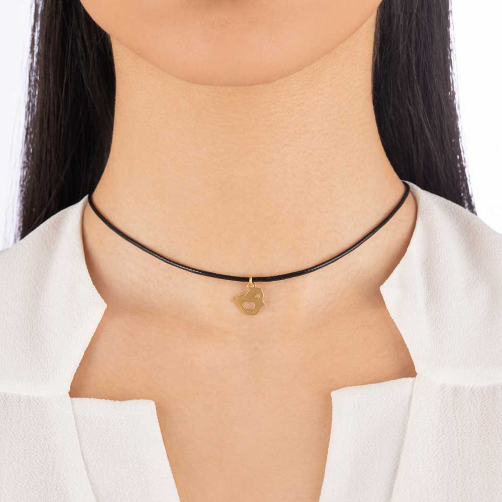 گردنبند طلا و چرم گنجشک